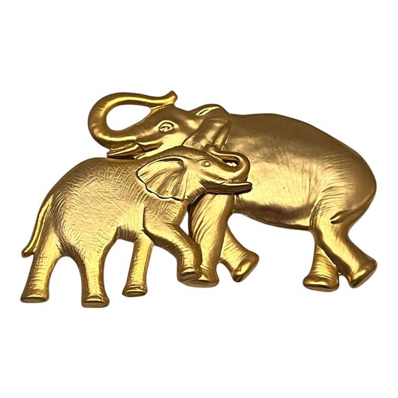 Vintage Pin Brooch Elephants Mom & Child Gold Tone 11Y - Picture 1 of 4